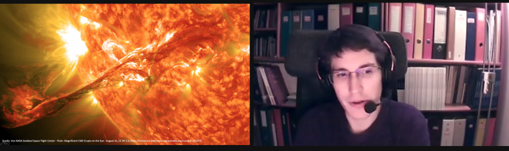 Andreas zeigt ein Bild von einem koronalen Massenauswurf der Sonne.